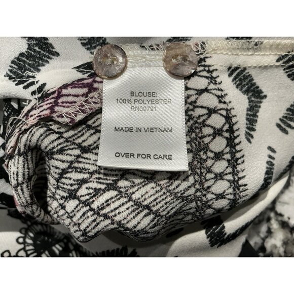 Roz And Ali Tunic Size Large Side Slits Pockets On Front White Black Pinks Flown - Picture 8 of 10